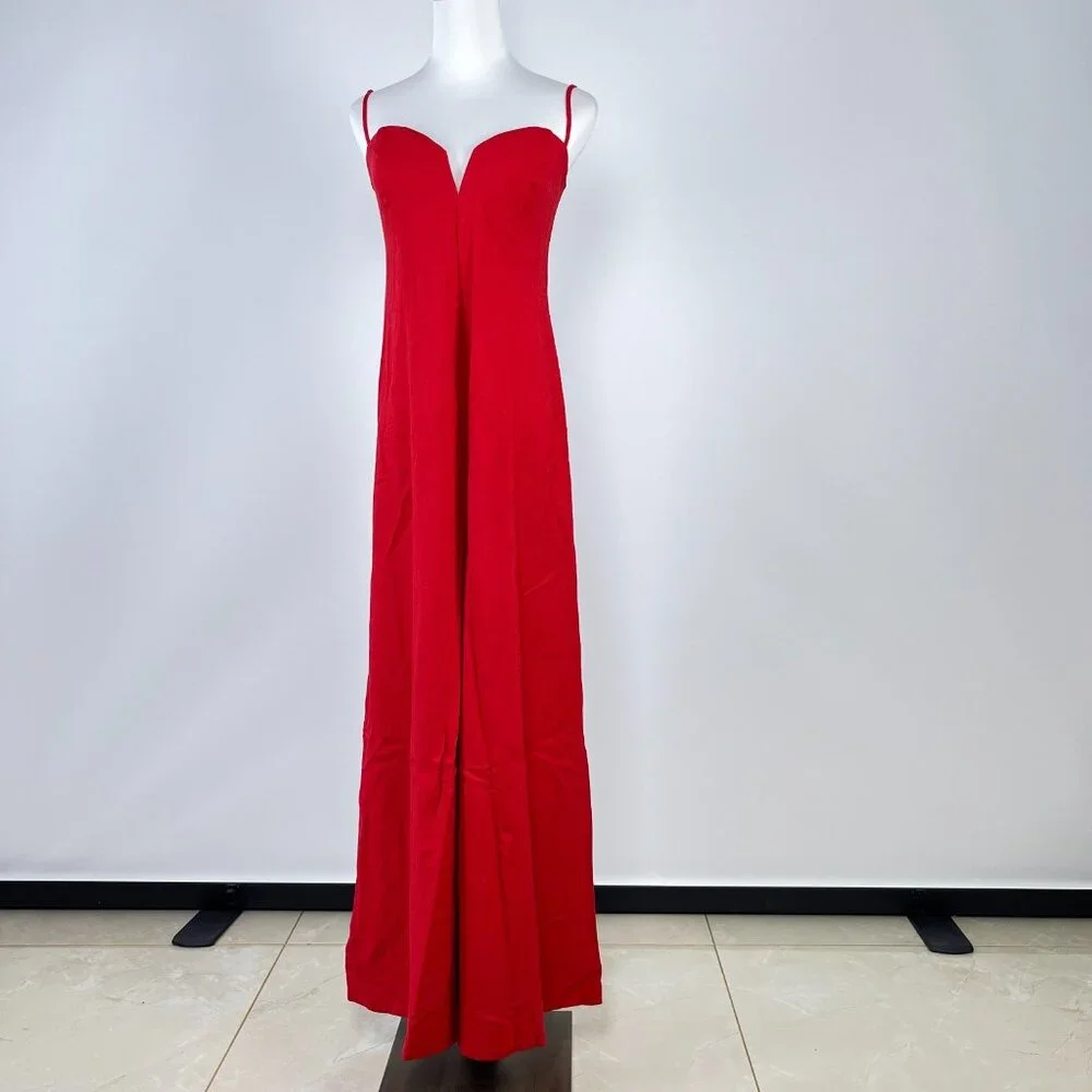 NWOT Farm Rio Linen Blend Sleeveless Halter Wide Leg Jumpsuit Sz XL Red - Picture 2 of 13